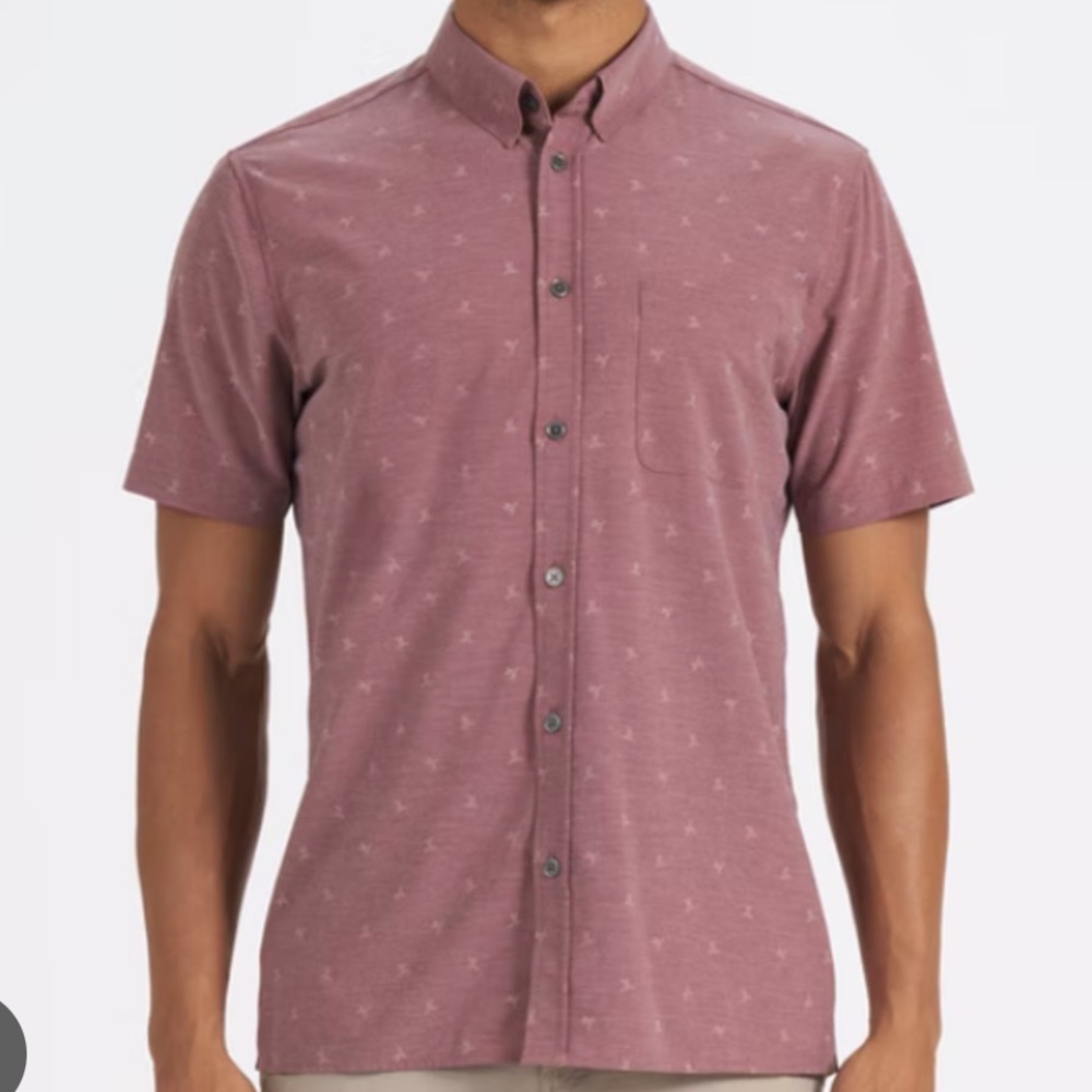 Vuori Short Sleeve Bridge Button Down Terracotta Bird Men’s Large F